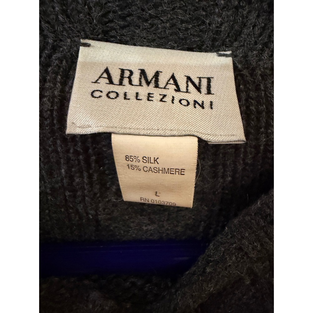 Armani Collezioni Sweater Womens Large Grey Silk Cashmere Ribbed Button Shoulder - Picture 3 of 7